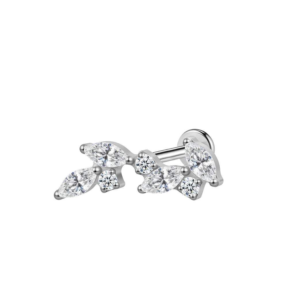 Piercing oreille JULIETTE - Feuilles marquise strassées en titane