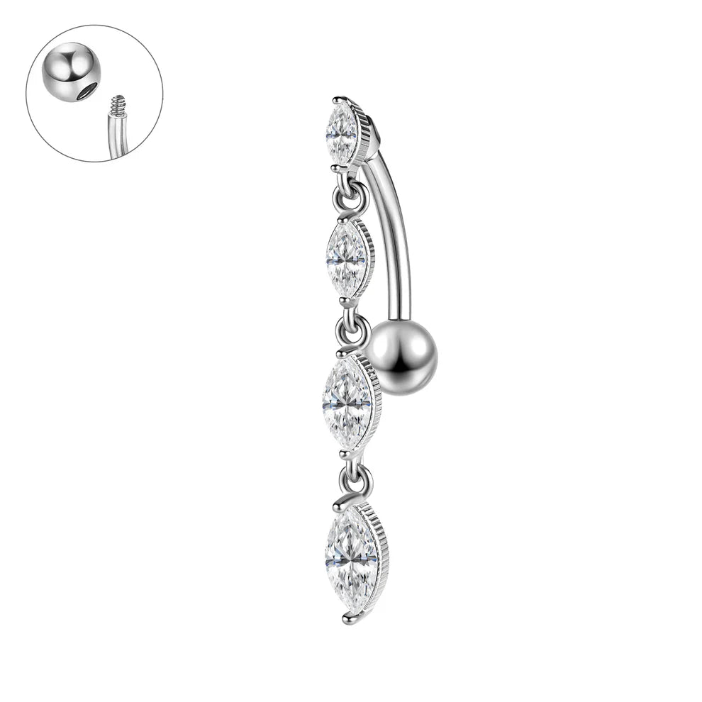 Piercing pour nombril SALOMÉ - Cascade de strass en acier inoxydables