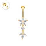Piercing pour nombril ALIZÉ - Fleurs pendantes de strass en acier inoxydables