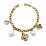 Bracelet SOPHIA - Charms florales et perles nacrées en acier inoxydables