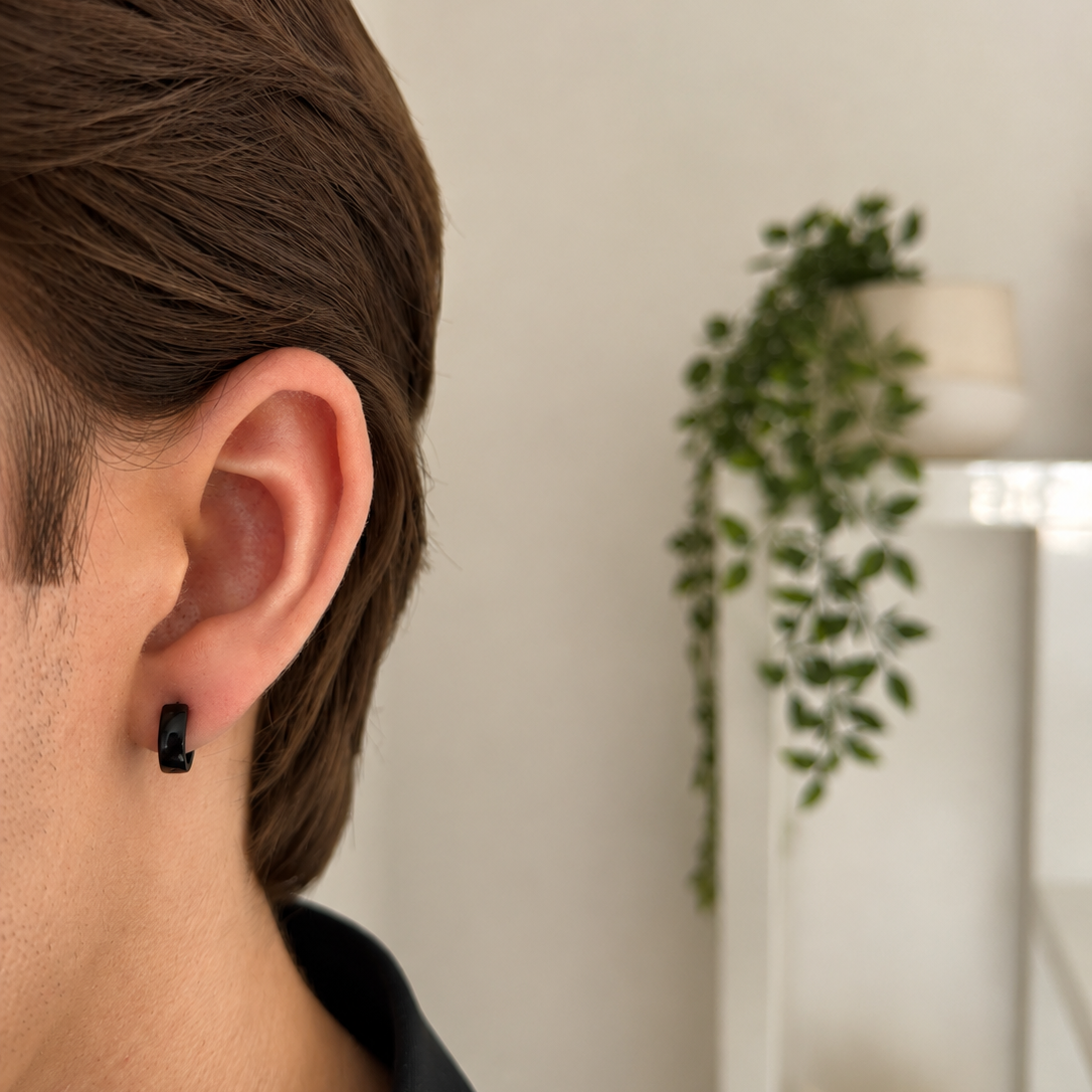 Boucles d'oreilles GAËL - Créoles en acier inoxydable noir