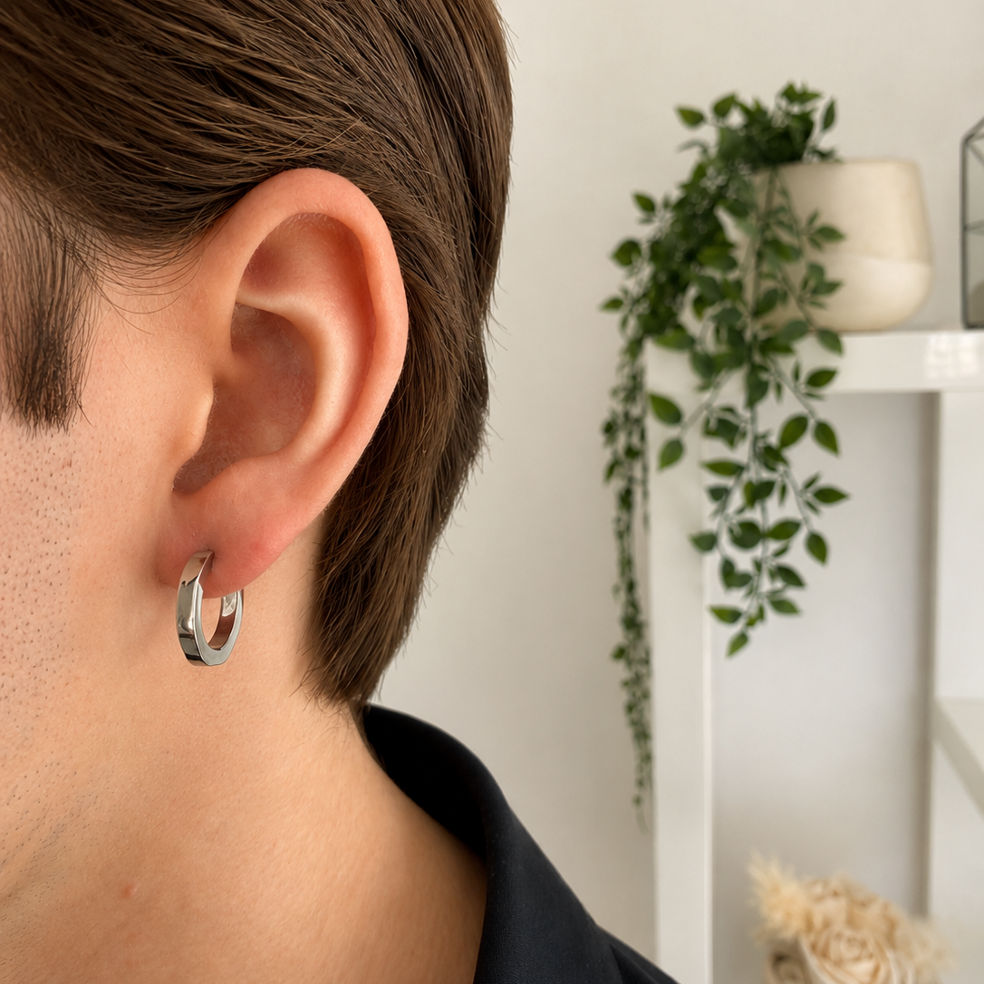 Boucles d'oreilles NOLAN - Créoles octogonales en acier inoxydable argenté