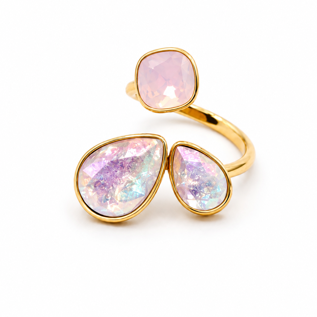 Bague ASTRID – Triple cristal irisé en acier inoxydable
