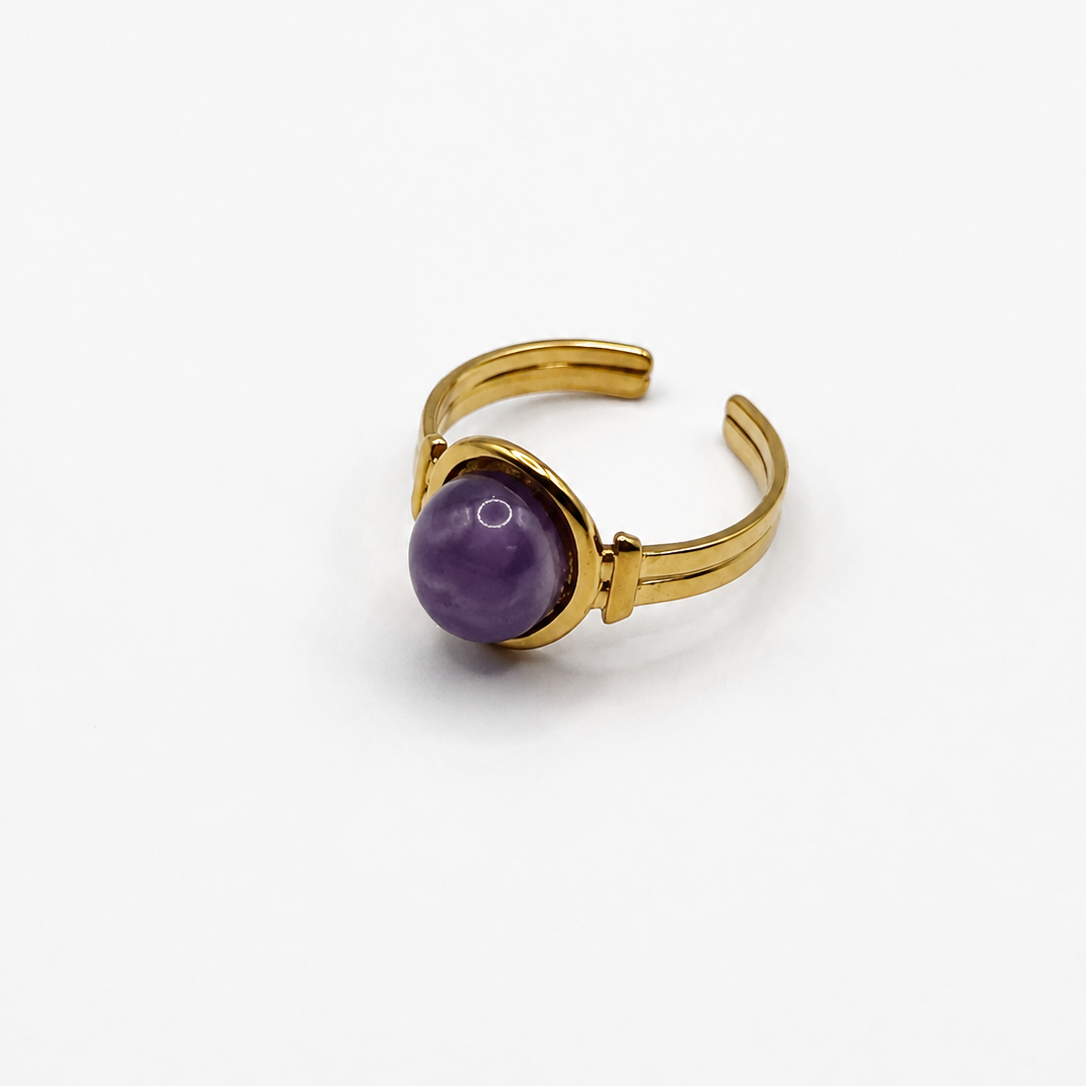 Bague OPHÉLIE – Pierre ronde en acier inoxydable