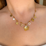 Collier ROMANE - Multiples charms florales en acier inoxydables
