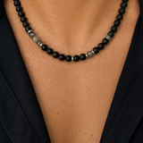 Collier GABRIEL - Perles d'Onyx, Quartz et acier inoxydable
