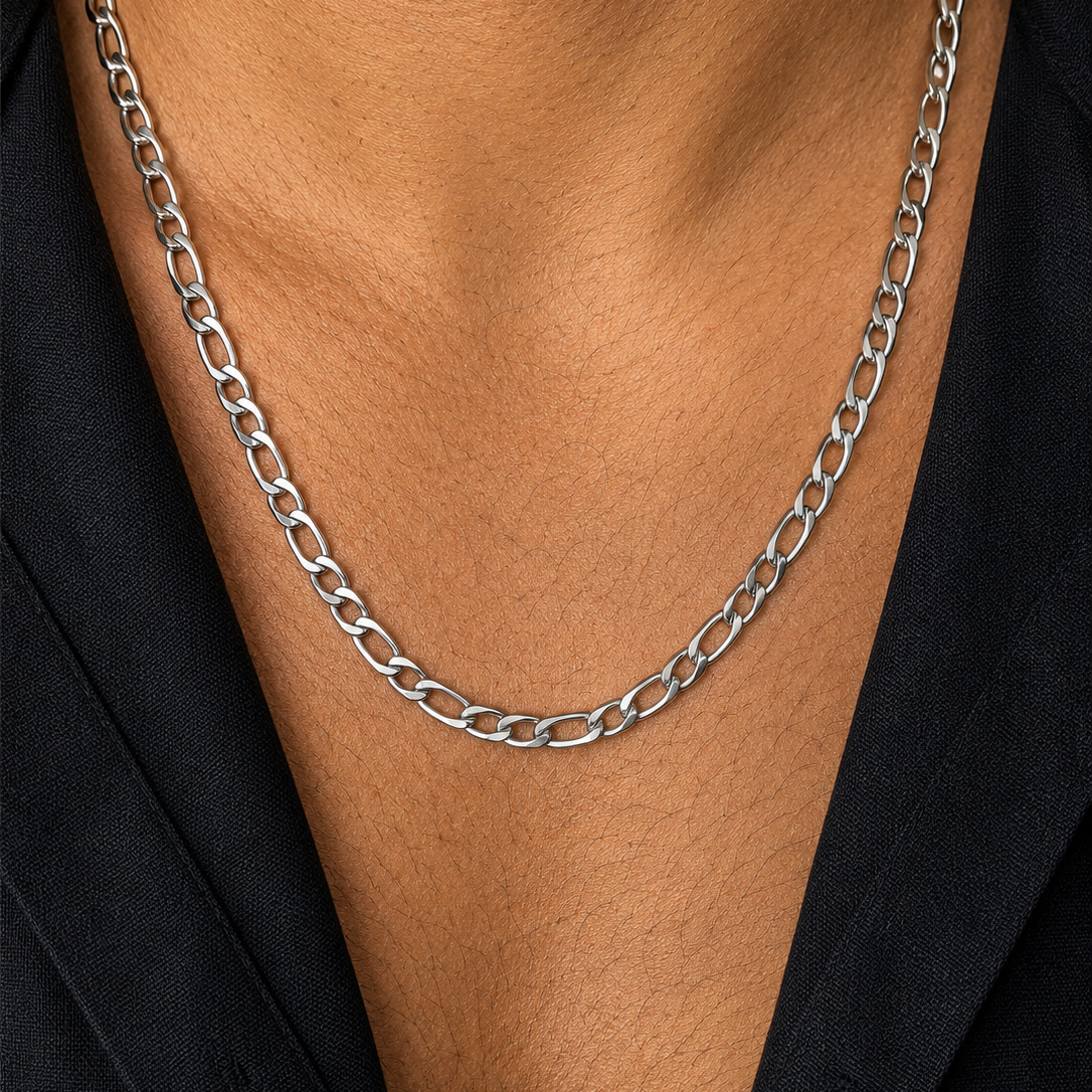Collier THÉO - Maille Figaro en acier inoxydable argenté