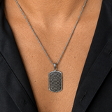 Collier JOSHUA - Pendentif plaque gravée en acier inoxydable argenté