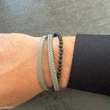 Bracelet HUGO - Cuir gris, pierres de lave et acier inoxydable noir
