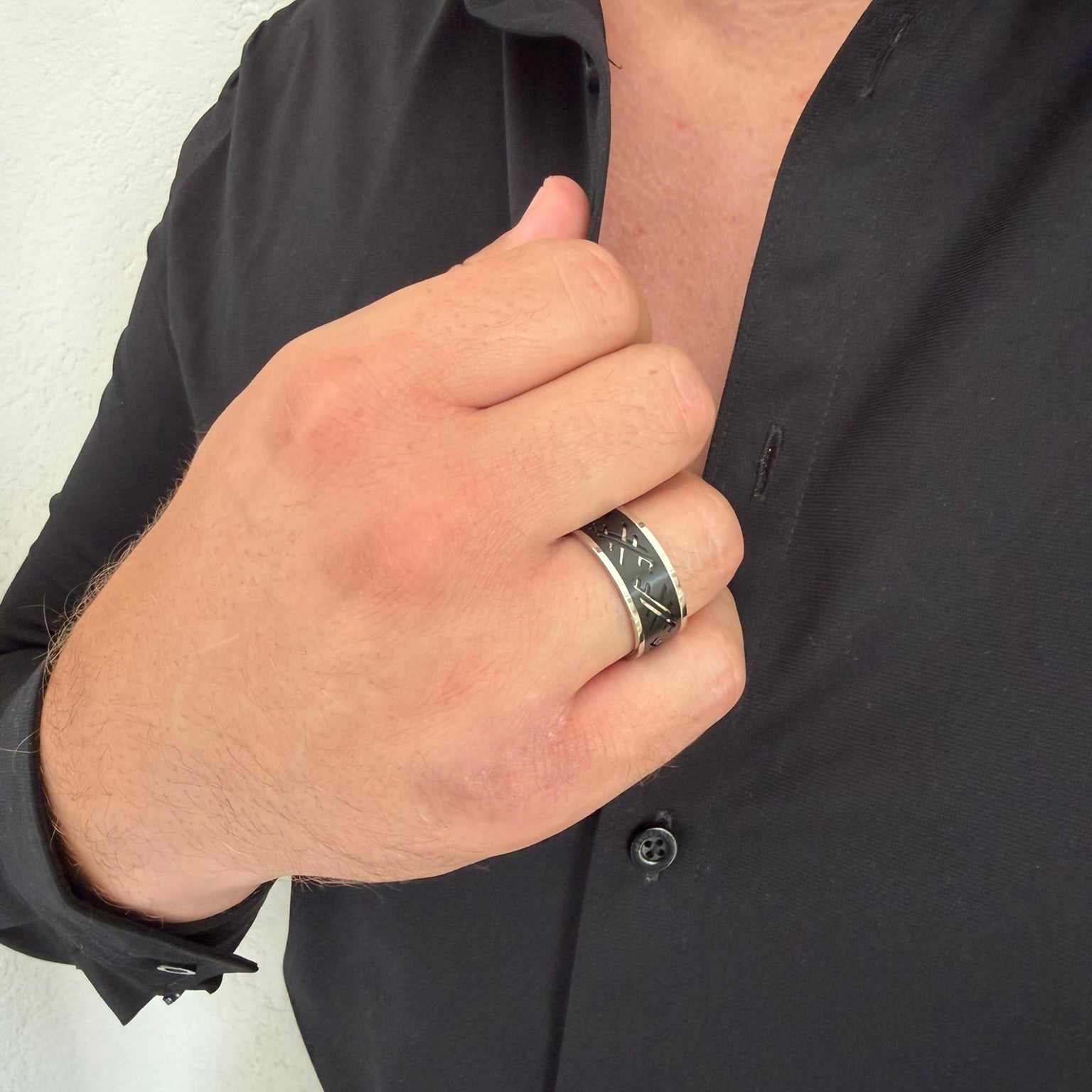 Bague ISAAC – Bague en acier inoxydable argenté et noir