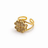 Bague MADDY – Trèfle rotatif anti-stress avec strass en acier inoxydable