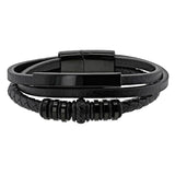 Bracelet LUCAS – en acier inoxydable noir et cuir véritable