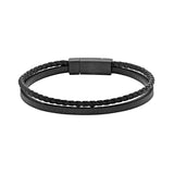 Bracelet NOAH - en acier inoxydable noir et cuir véritable