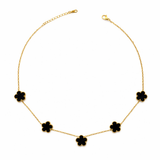 Collier IRIS – Fleurs trèfles noires ou blanches en acier inoxydable