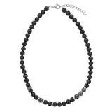 Collier GABRIEL - Perles d'Onyx, Quartz et acier inoxydable