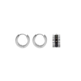 Boucles d'oreilles ENZO - Créoles en acier inoxydable argenté et détail noir