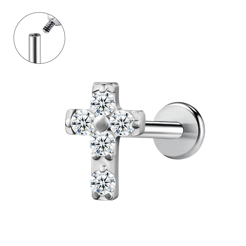 Piercing Croix Scintillante en Acier Inoxydable