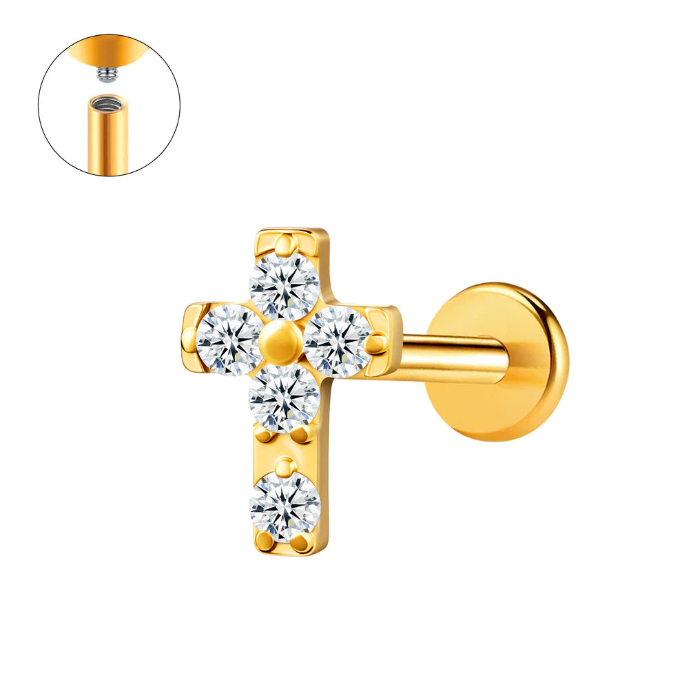 Piercing Croix Scintillante en Acier Inoxydable