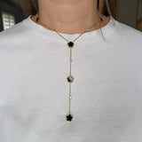 Collier Y IRIS – Pendentif trèfle double face en acier inoxydable noir ou blanc